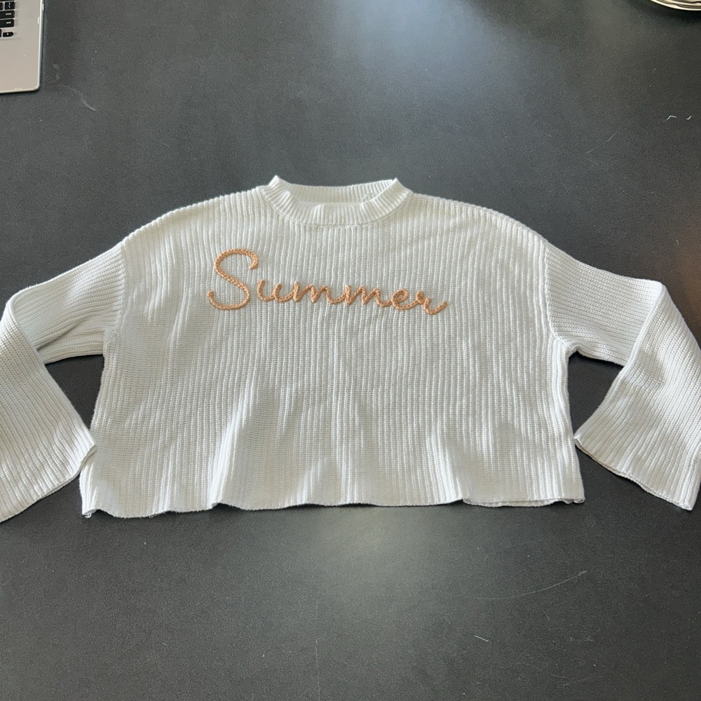 Summer Sweater Women's White Size S Moon And Madison Peace‎ Cursive Preppy